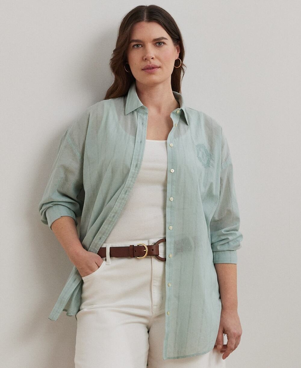 Lauren Ralph Lauren Plus Size Oversize Striped Cotton Voile Shirt Size 1X 3976